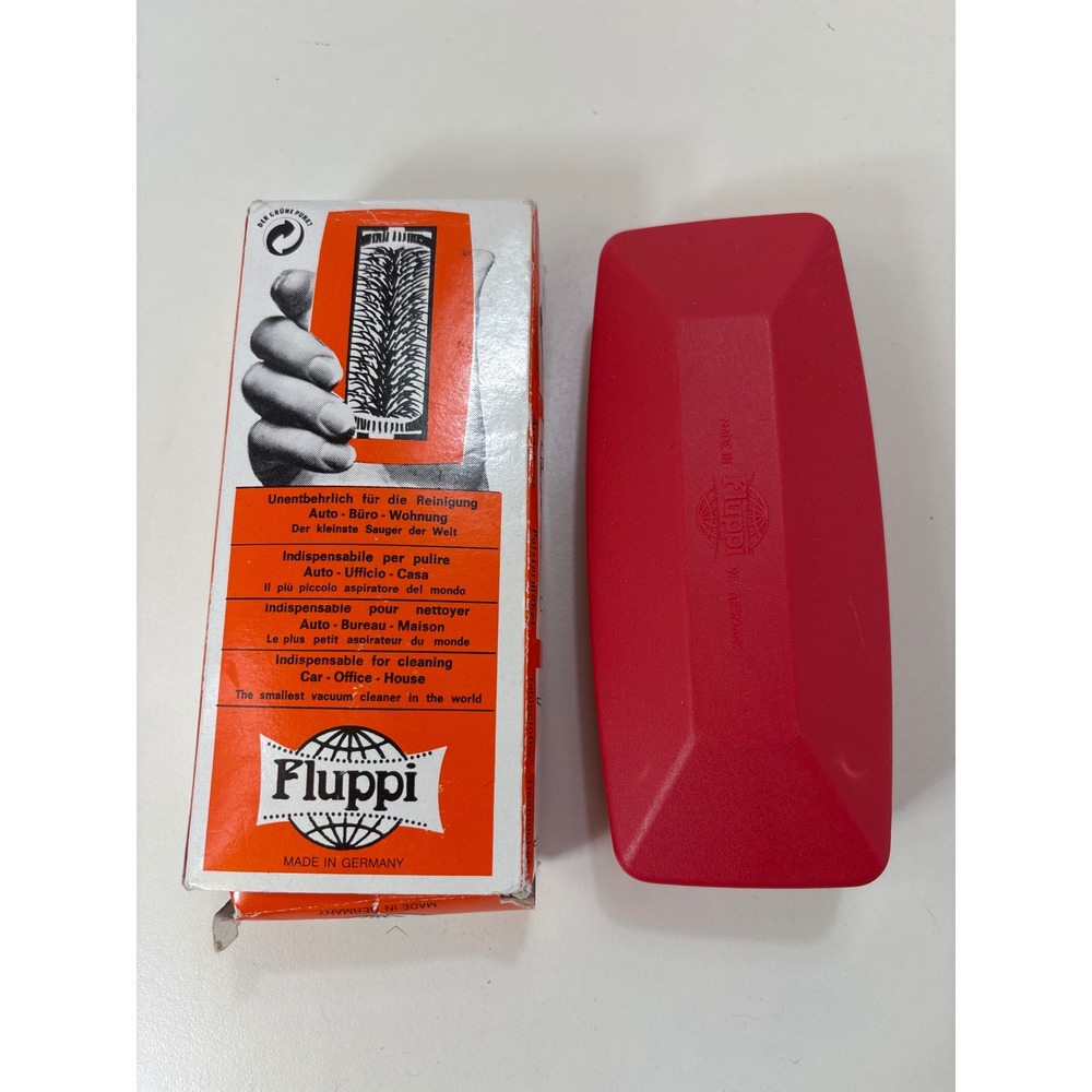 Vintage Fluppi Magic Brush Manual Crumb Sweeper Red Germany with Box Lint 1960s
